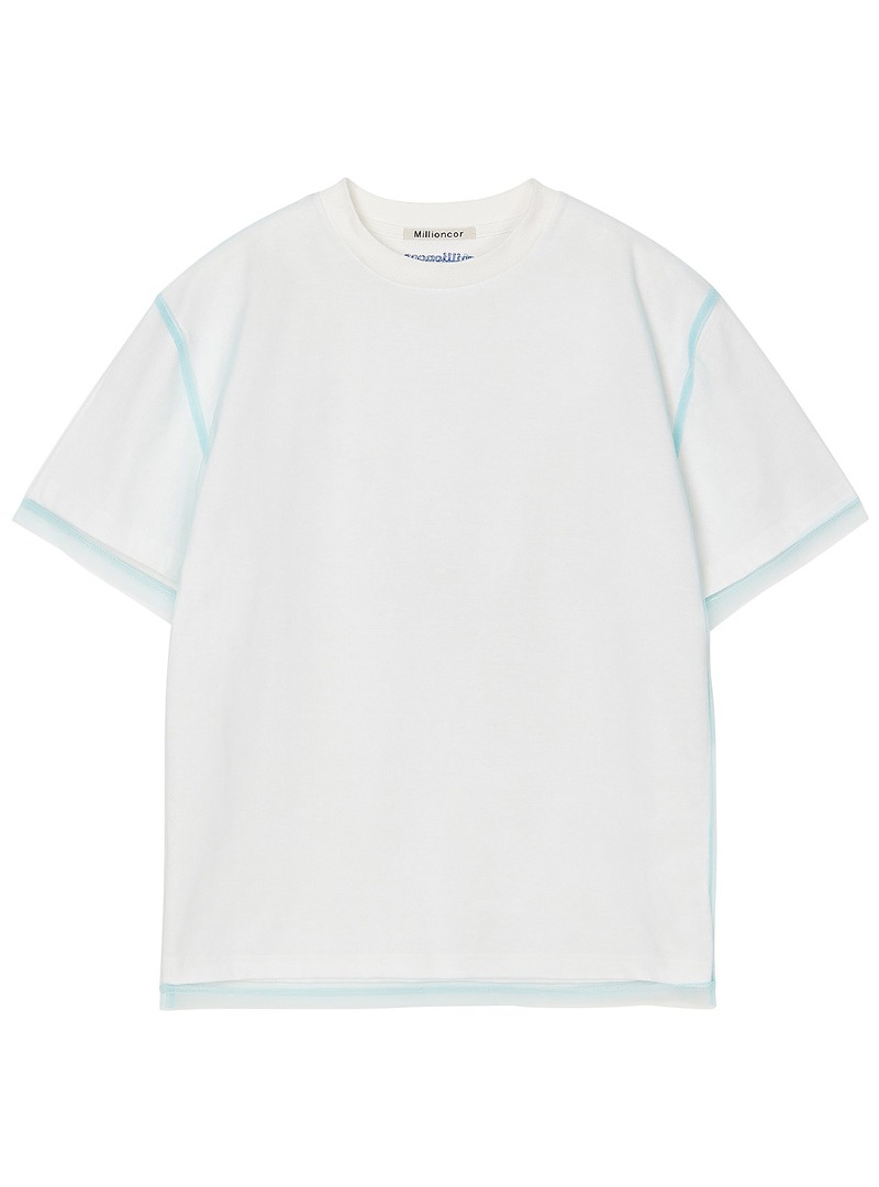 [무료 반품] [2/23 출고예정] [5526] 튤 레이어 숏 슬리브 티셔츠 (스카이 블루)